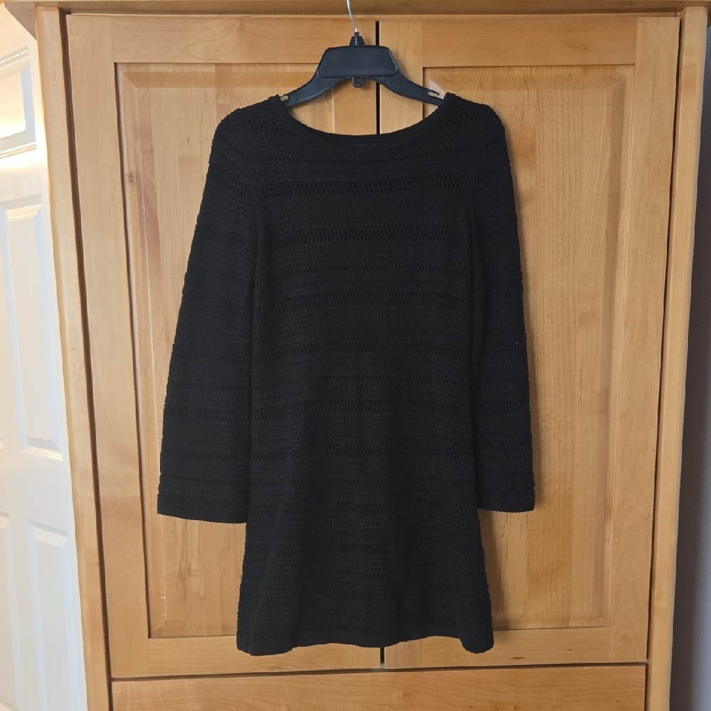 GAP Black Textured Knit Long Sleeve Dress